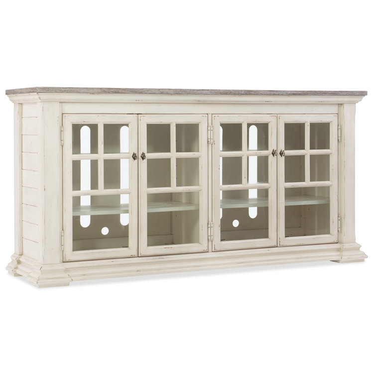 Off-White 68.5" Wood Media Console with Glass Doors