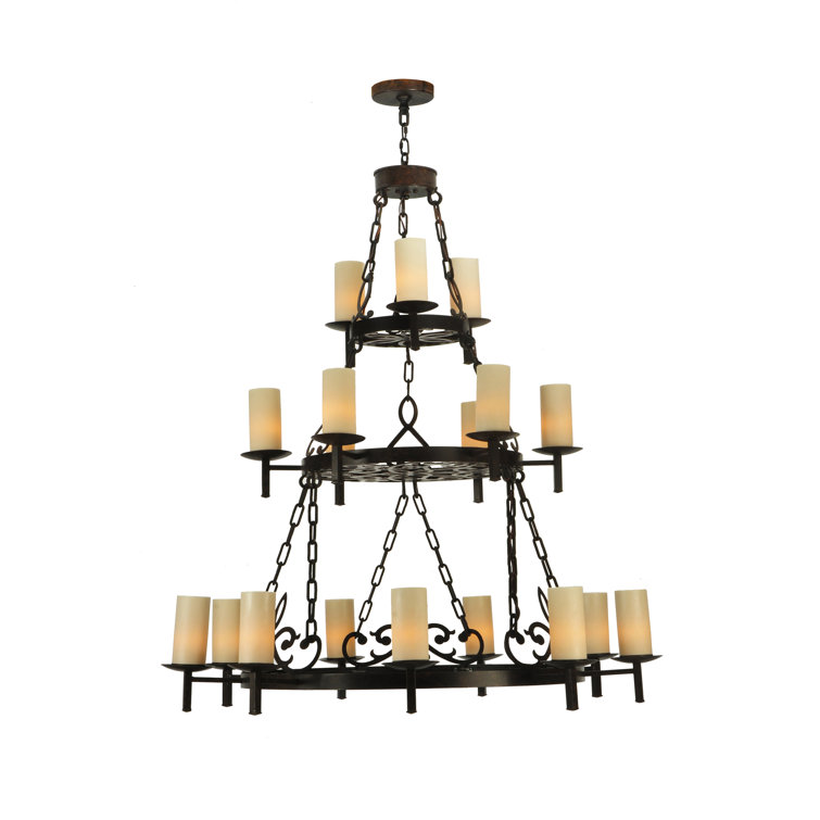 Newcastle Bronze 18-Light Tiered Chandelier with Beige Glass