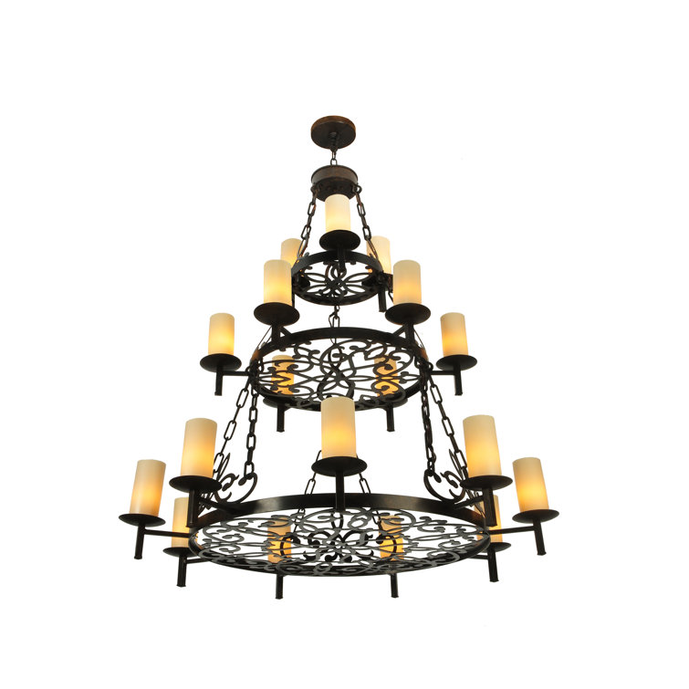 Newcastle Bronze 18-Light Tiered Chandelier with Beige Glass