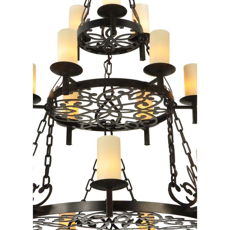 Newcastle Bronze 18-Light Tiered Chandelier with Beige Glass