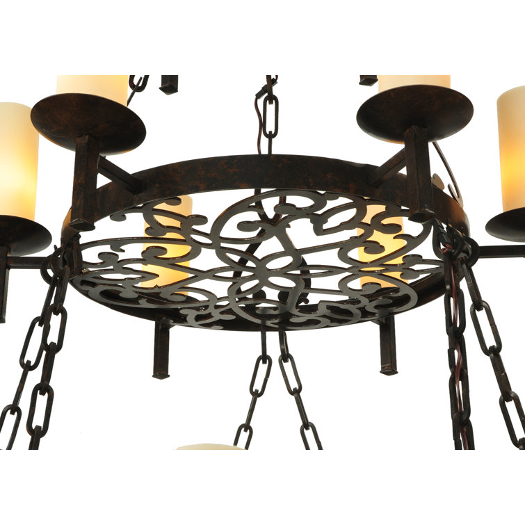 Newcastle Bronze 18-Light Tiered Chandelier with Beige Glass