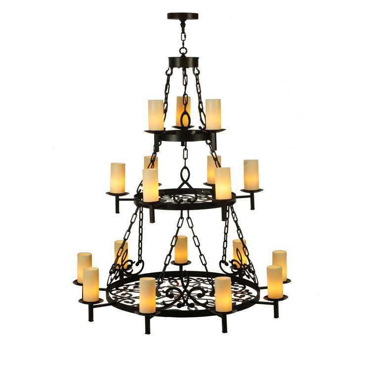 Newcastle Bronze 18-Light Tiered Chandelier with Beige Glass