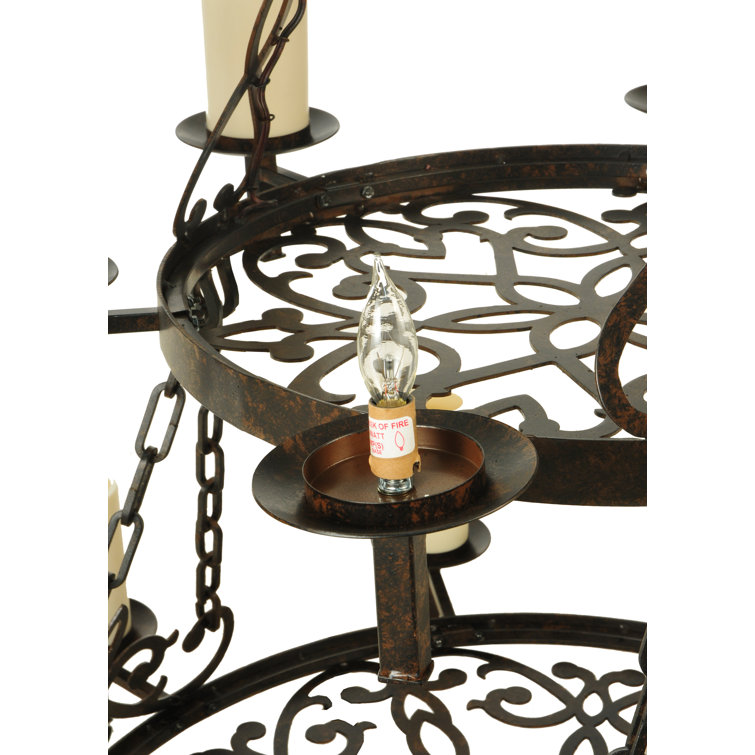 Newcastle Bronze 18-Light Tiered Chandelier with Beige Glass