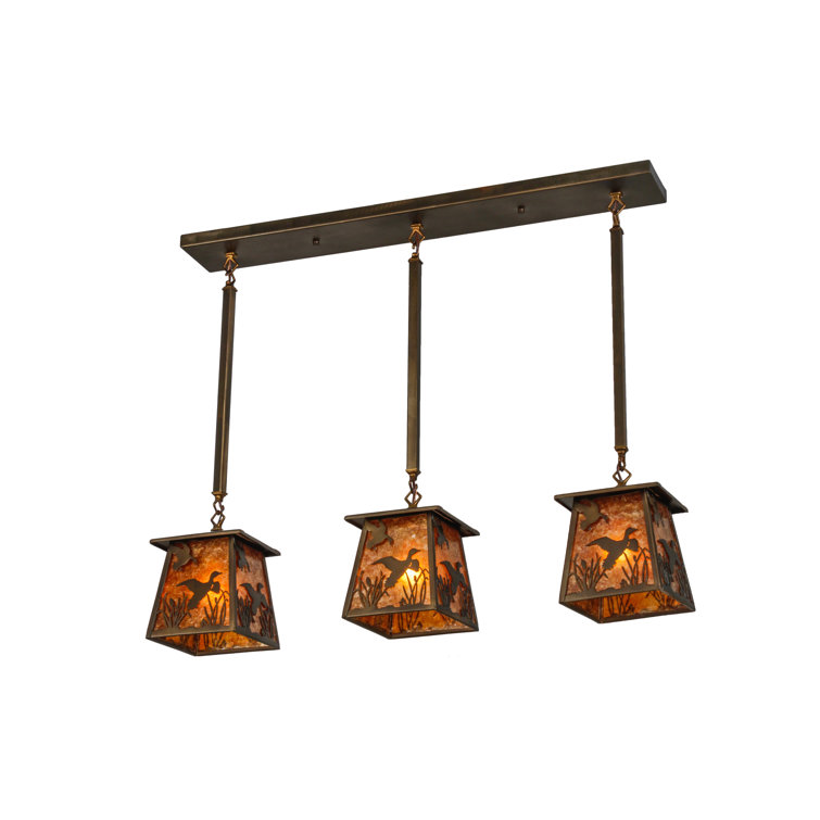 Rustic Amber Mica 3-Light Antique Copper Island Pendant