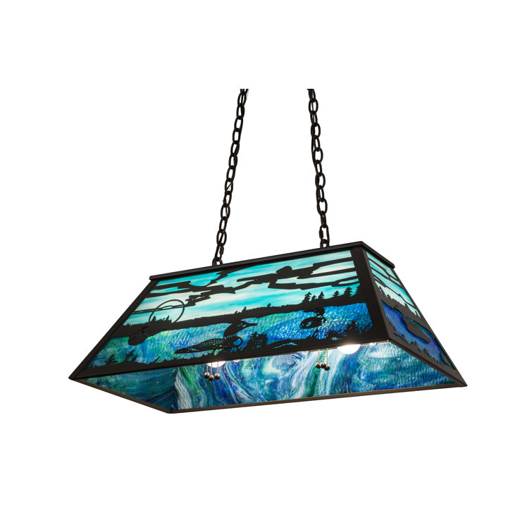 Old Forge Timeless Bronze 6-Light Island Pendant with Green and Blue Glass