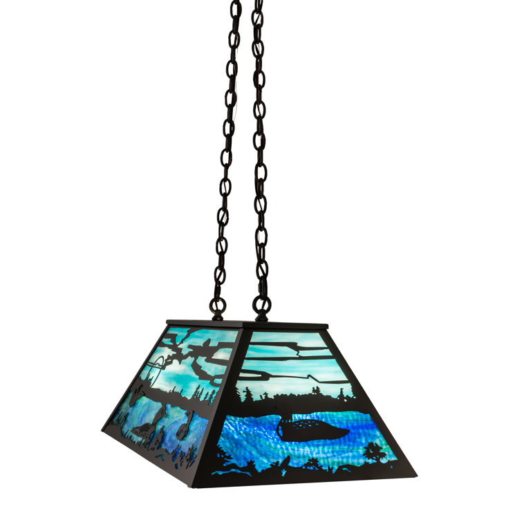 Old Forge Timeless Bronze 6-Light Island Pendant with Green and Blue Glass