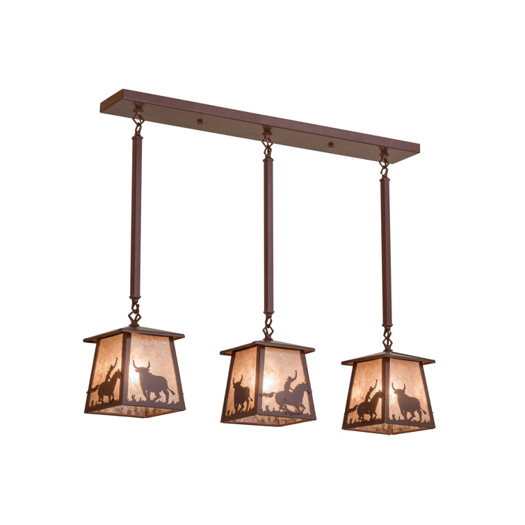 Rustic Bronze 3-Light Glass Island Pendant with LED