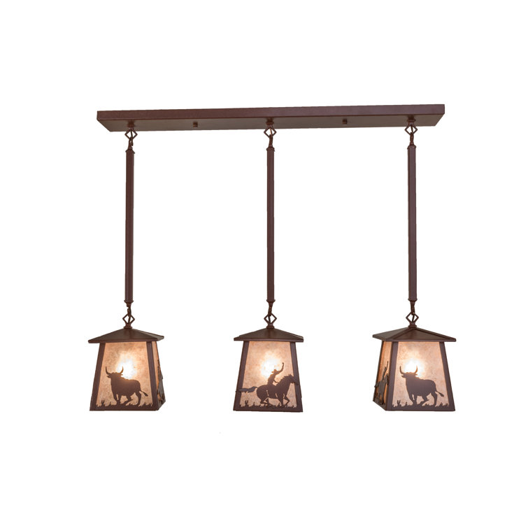 Rustic Bronze 3-Light Glass Island Pendant with LED