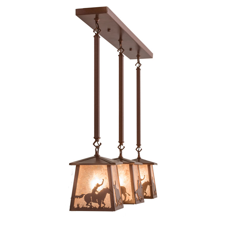 Rustic Bronze 3-Light Glass Island Pendant with LED