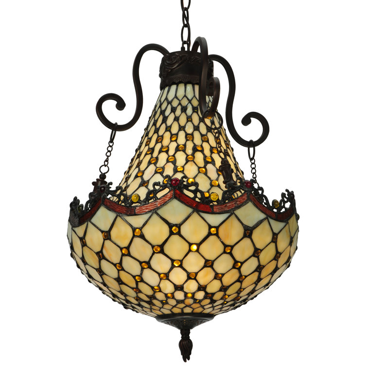 Elegant 16" Bronze & Glass 5-Light Empire Chandelier with Jewel Accents