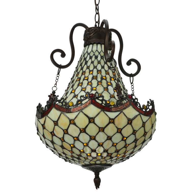 Elegant 16" Bronze & Glass 5-Light Empire Chandelier with Jewel Accents