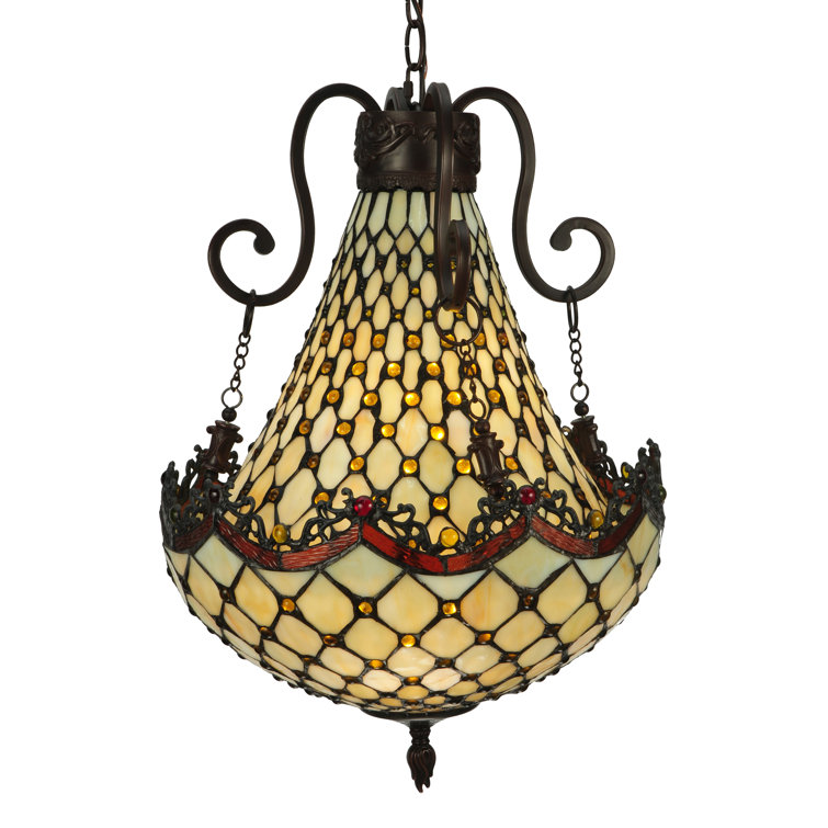 Elegant 16" Bronze & Glass 5-Light Empire Chandelier with Jewel Accents