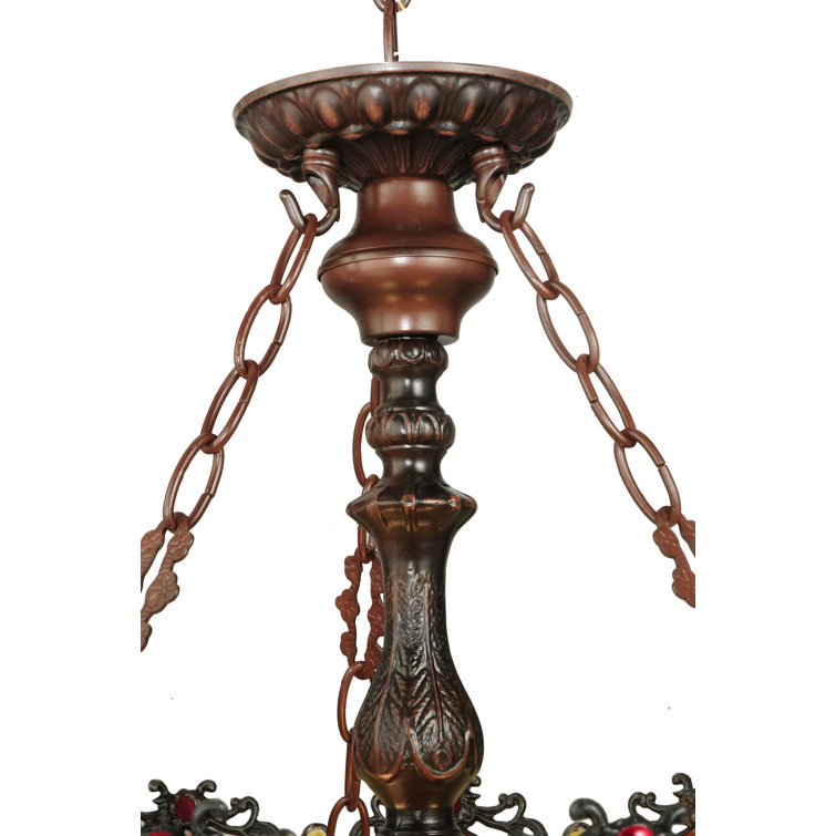 Elegant Amber Jewel & Beige Glass 3-Light Mahogany Bronze Pendant