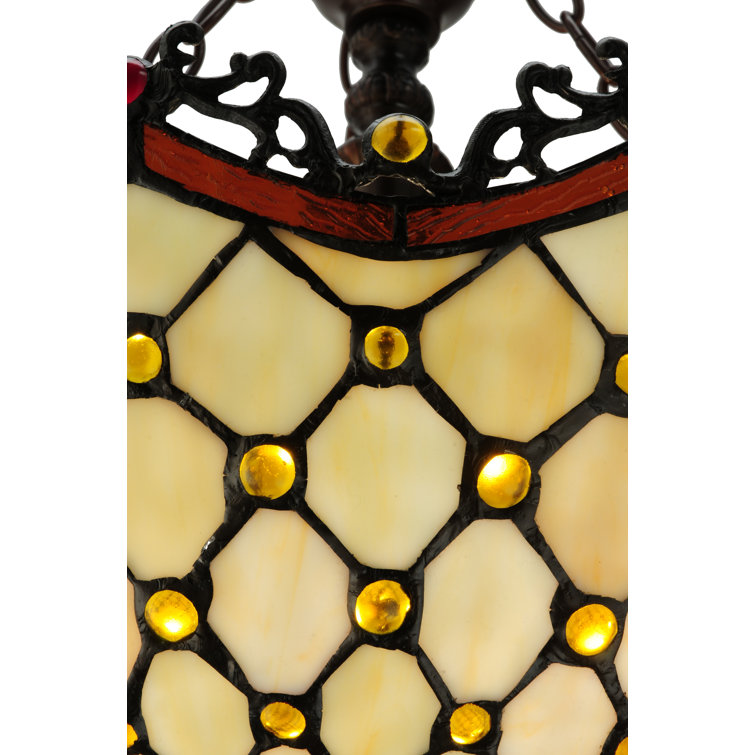 Elegant Amber Jewel & Beige Glass 3-Light Mahogany Bronze Pendant