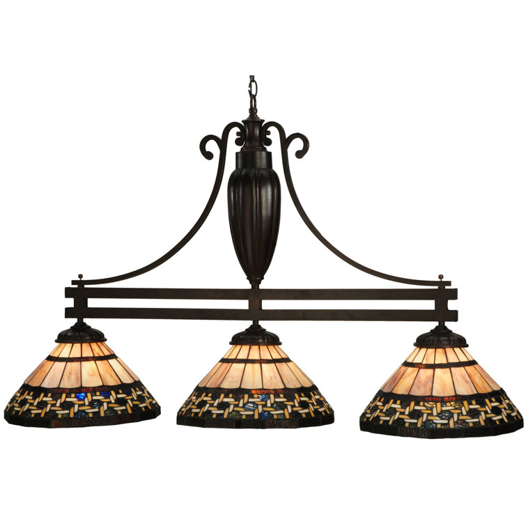 Ilona 3-Light Bronze Island Pendant with Honey and Beige Knotwork