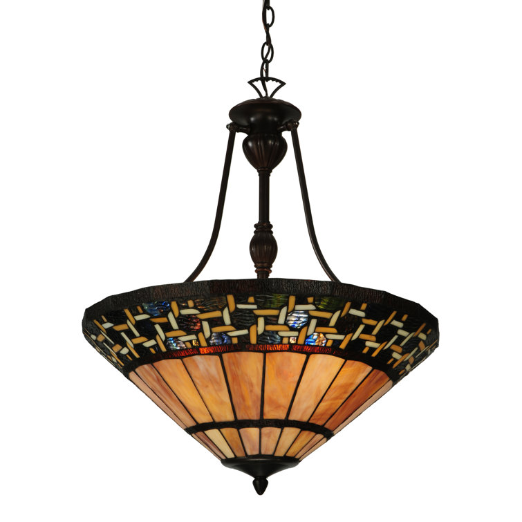 Ilona 3-Light Mahogany Bronze Inverted Pendant with Stained Glass