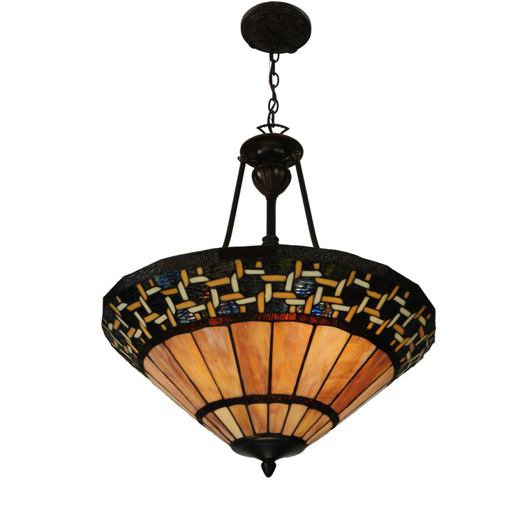 Ilona 3-Light Mahogany Bronze Inverted Pendant with Stained Glass