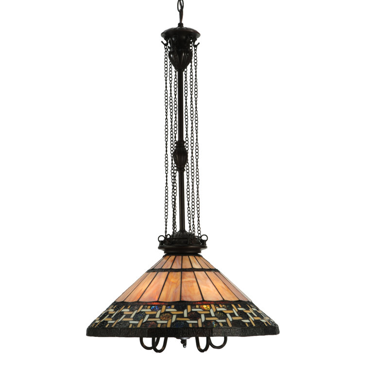Brown Stained Glass 6-Light Pendant with Chains