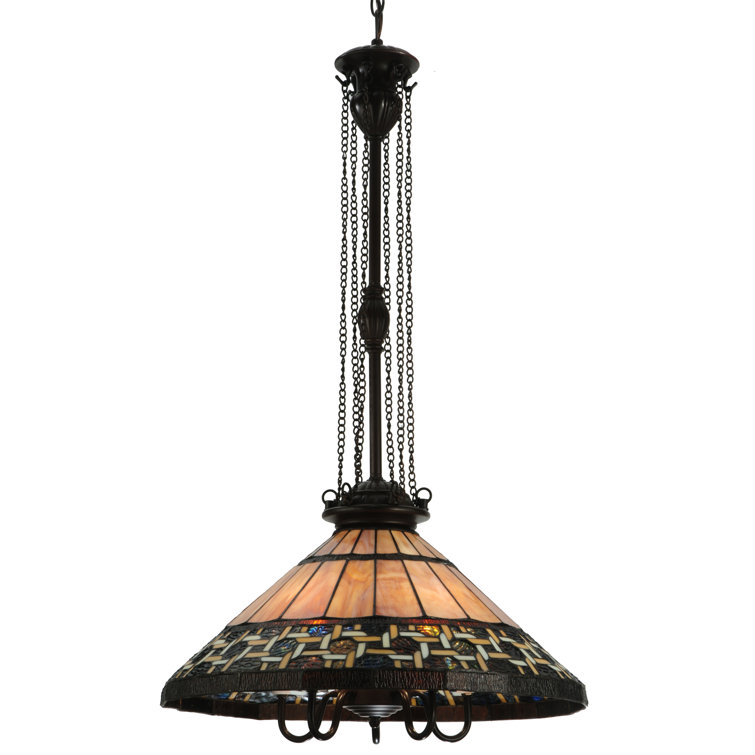 Brown Stained Glass 6-Light Pendant with Chains