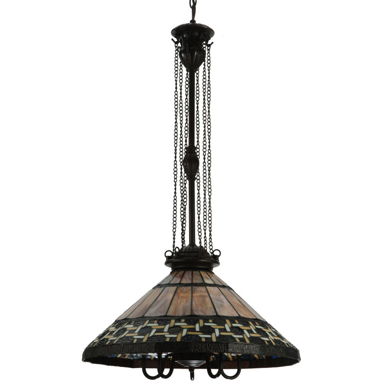 Brown Stained Glass 6-Light Pendant with Chains