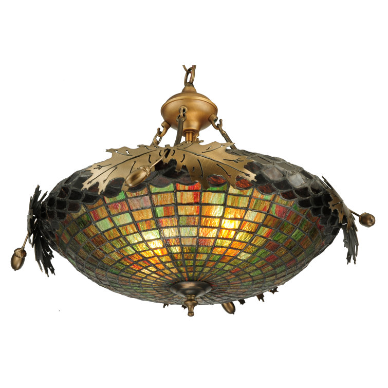 Majestic Autumn Green Art Glass & Antique Copper 2-Light Bowl Pendant