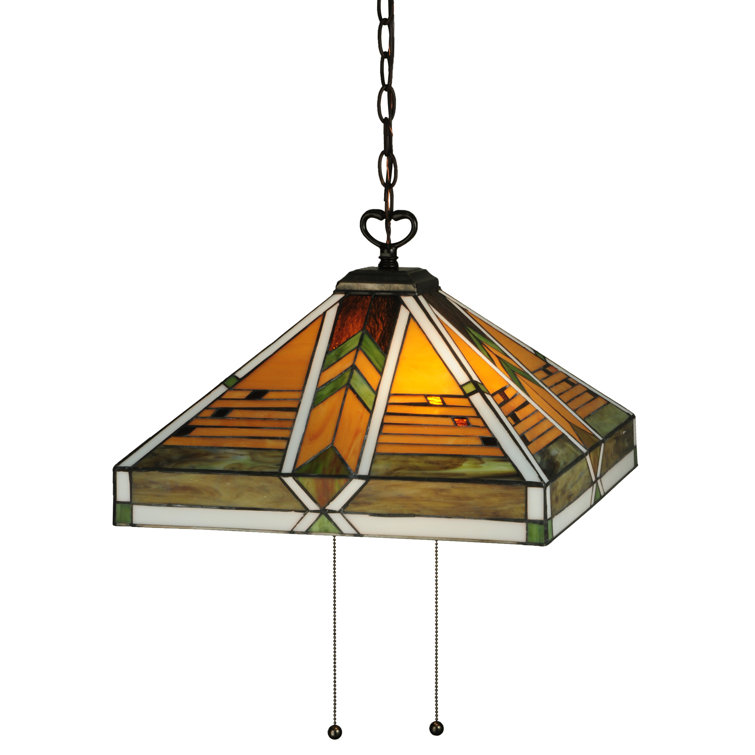 Abilene Mission-Style 2-Light Geometric Chandelier in Multicolor Glass