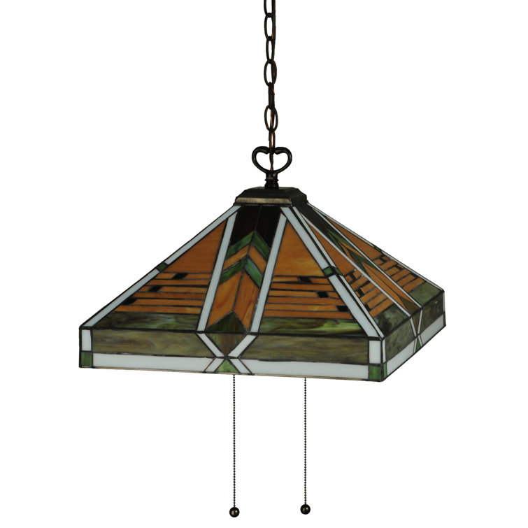 Abilene Mission-Style 2-Light Geometric Chandelier in Multicolor Glass