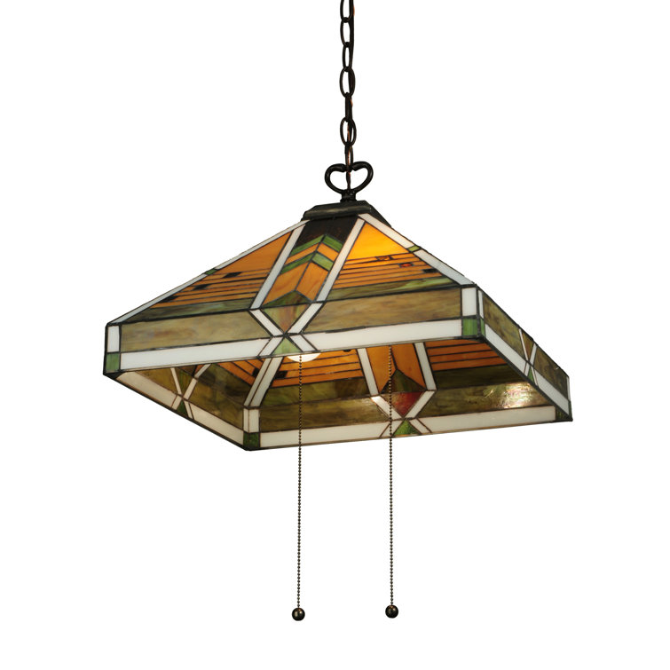 Abilene Mission-Style 2-Light Geometric Chandelier in Multicolor Glass