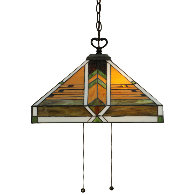 Abilene Mission-Style 2-Light Geometric Chandelier in Multicolor Glass