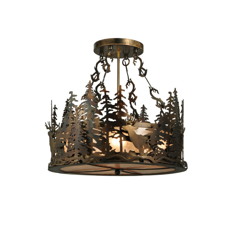 Bronze 4-Light Indoor/Outdoor Drum Chandelier with Glass Incandescent Bulbs