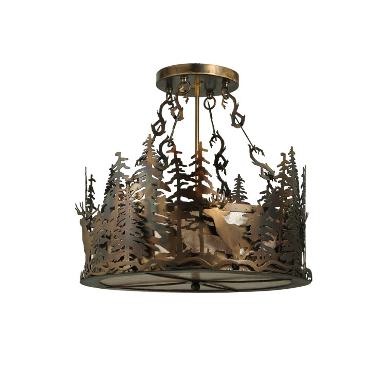 Bronze 4-Light Indoor/Outdoor Drum Chandelier with Glass Incandescent Bulbs