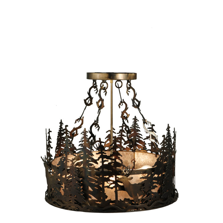 Bronze 4-Light Indoor/Outdoor Drum Chandelier with Glass Incandescent Bulbs