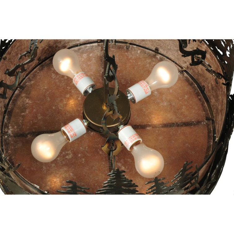 Bronze 4-Light Indoor/Outdoor Drum Chandelier with Glass Incandescent Bulbs