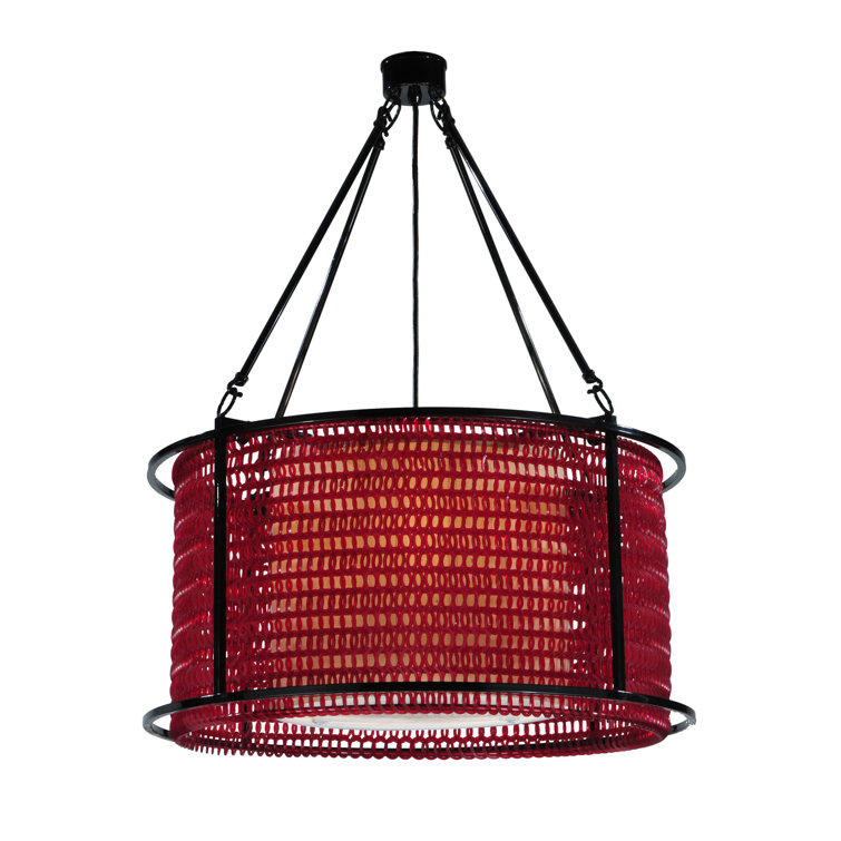 Black Glass Drum LED Chandelier, 24" Wide