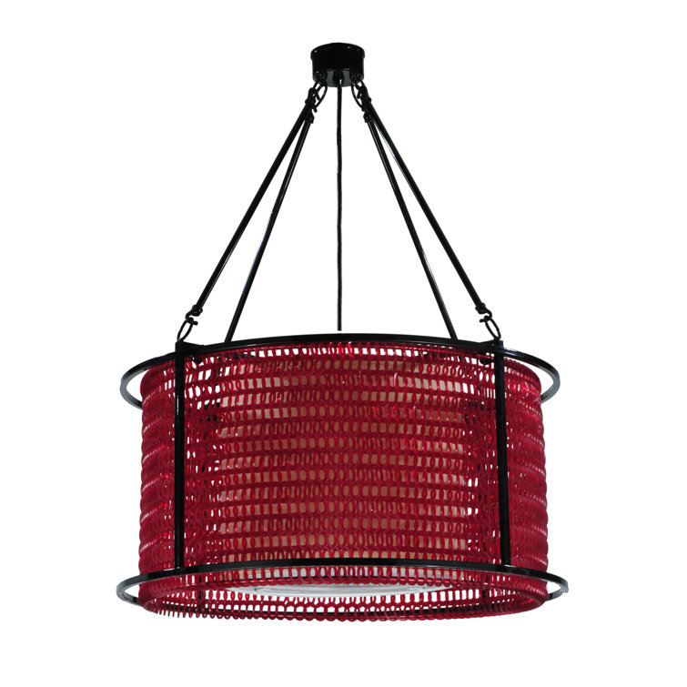 Black Glass Drum LED Chandelier, 24" Wide