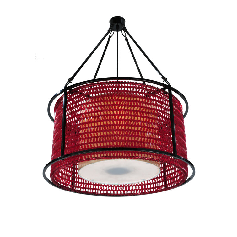 Black Glass Drum LED Chandelier, 24" Wide
