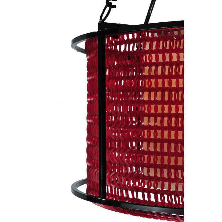 Black Glass Drum LED Chandelier, 24" Wide