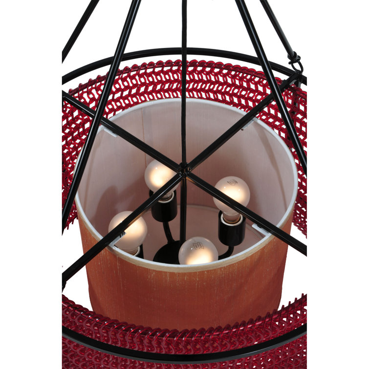 Black Glass Drum LED Chandelier, 24" Wide