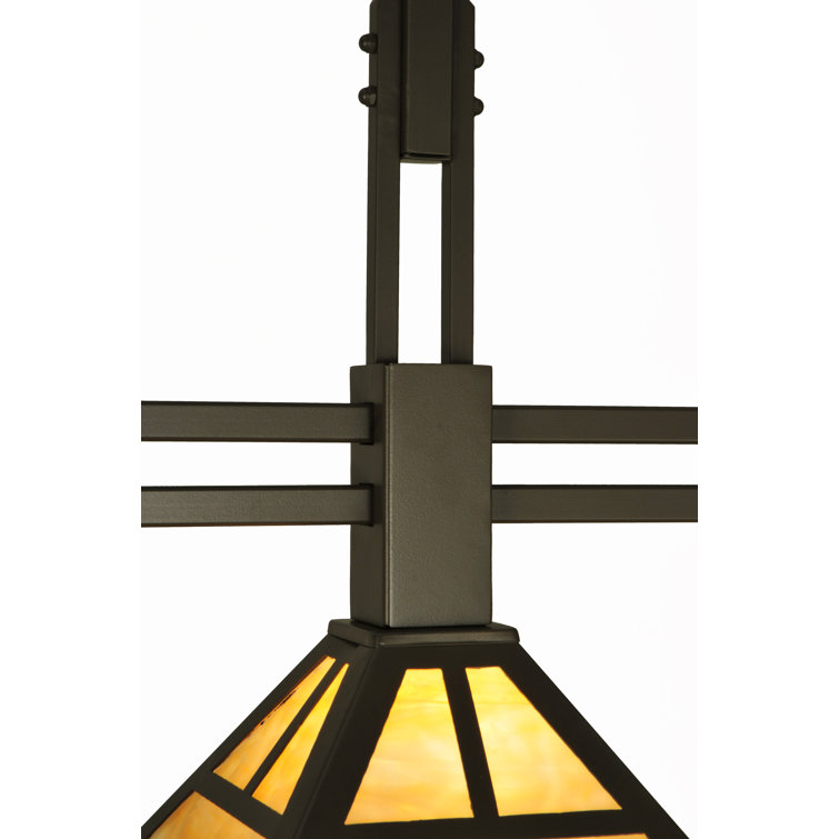 Beige Art Glass 3-Light Craftsman Island Pendant in Timeless Bronze