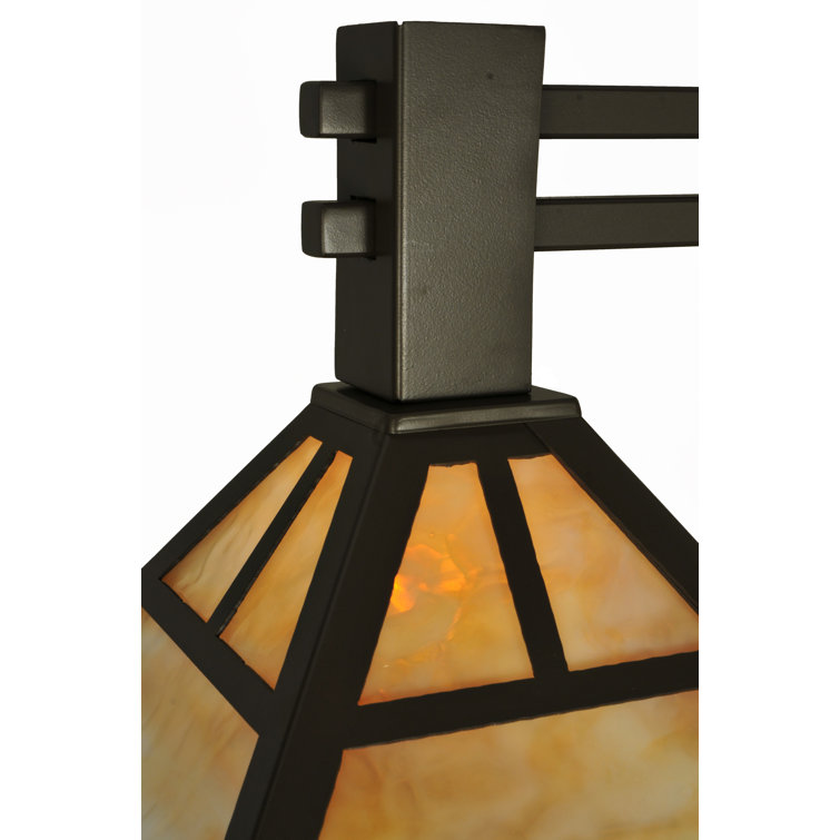 Beige Art Glass 3-Light Craftsman Island Pendant in Timeless Bronze