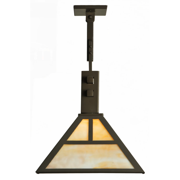 Beige Art Glass 3-Light Craftsman Island Pendant in Timeless Bronze