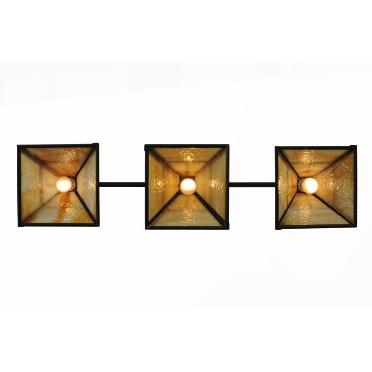 Beige Art Glass 3-Light Craftsman Island Pendant in Timeless Bronze