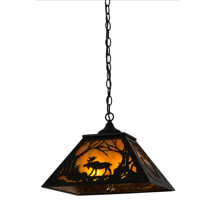 Antique Bronze Moose Design Glass Pendant Light