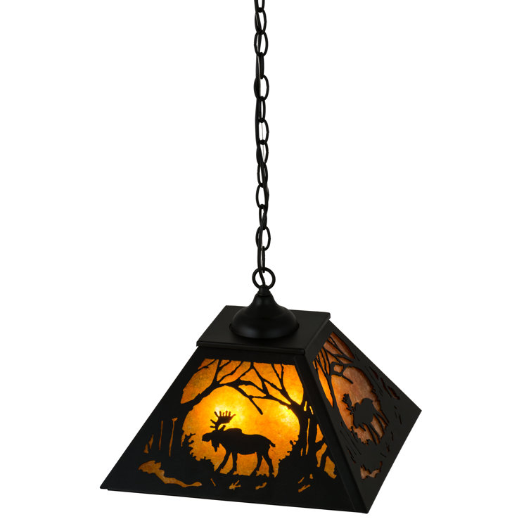 Antique Bronze Moose Design Glass Pendant Light