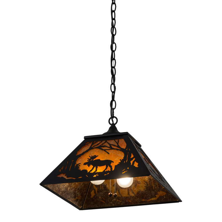 Antique Bronze Moose Design Glass Pendant Light