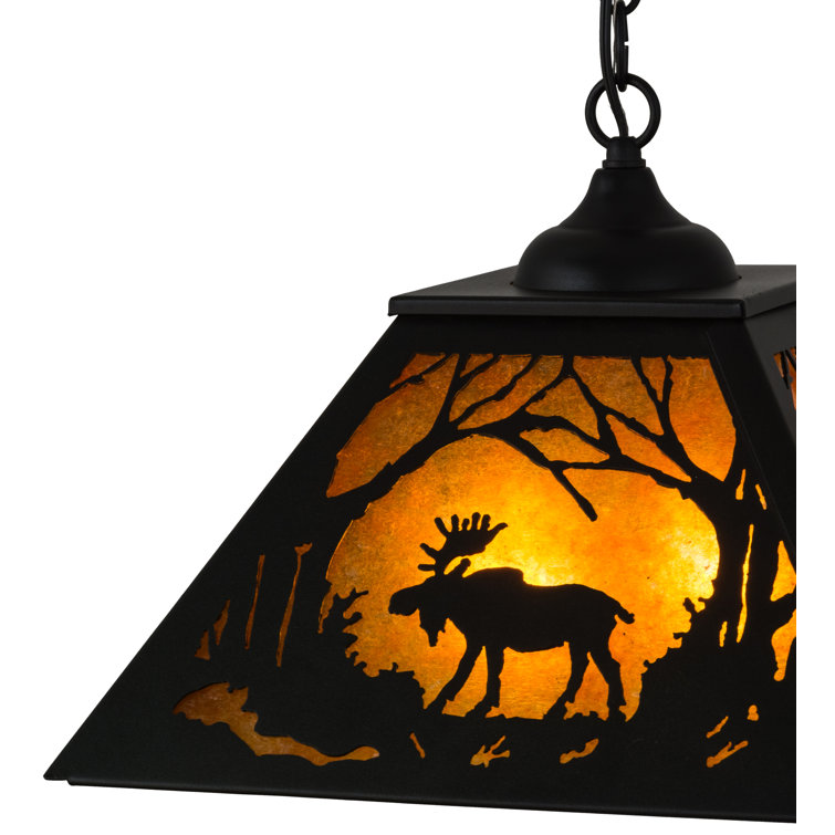 Antique Bronze Moose Design Glass Pendant Light