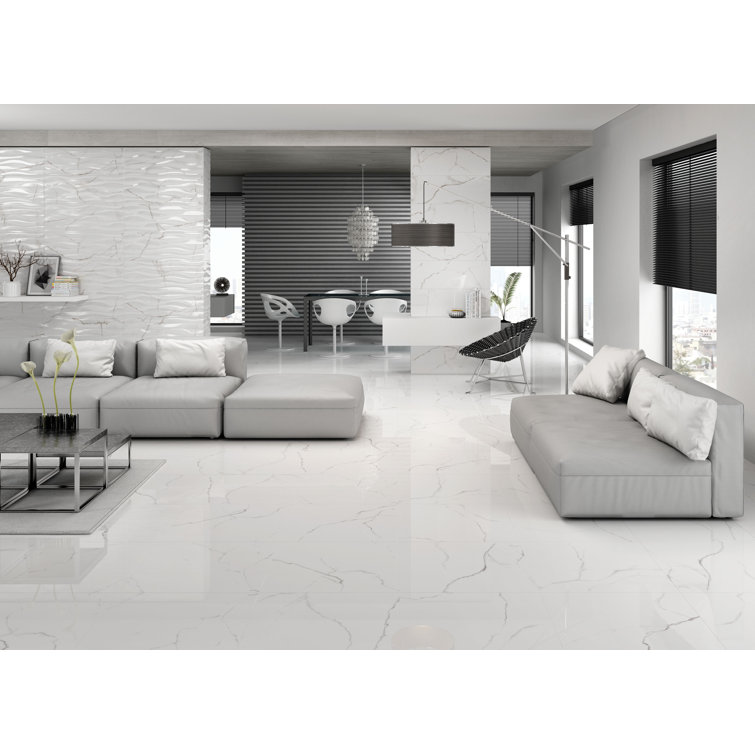 Sculpture White Matte Porcelain Stone Look Tile 12" x 24"