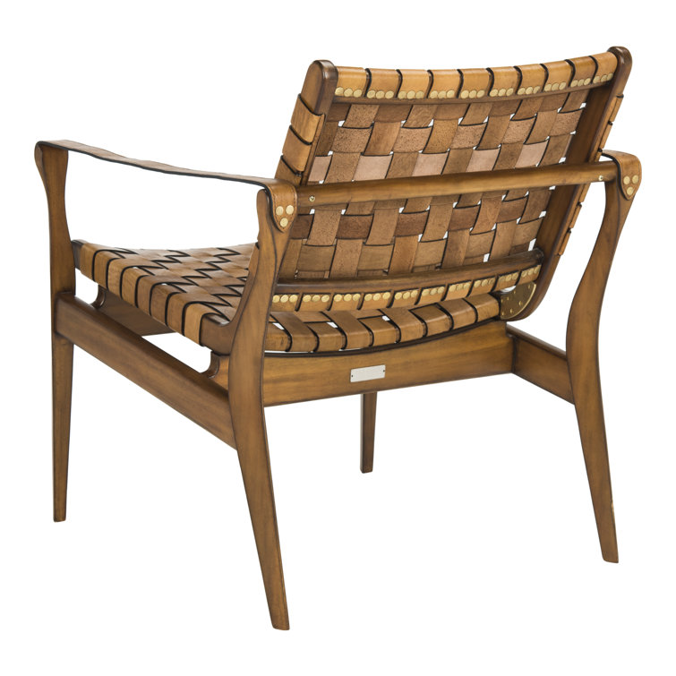Light Brown Mahogany and Leather Safari Armchair