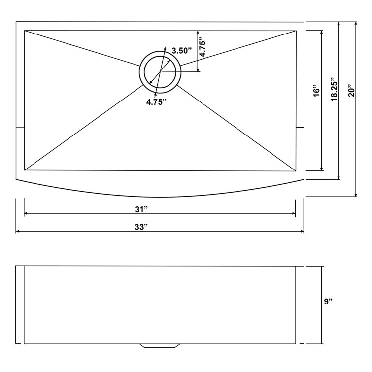 33" Matte Black Stainless Steel Farmhouse Apron Sink