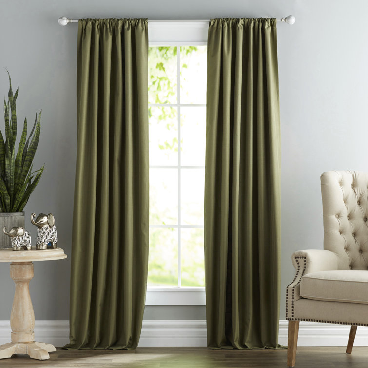 Artichoke Green Blackout Polyester Rod Pocket Curtains